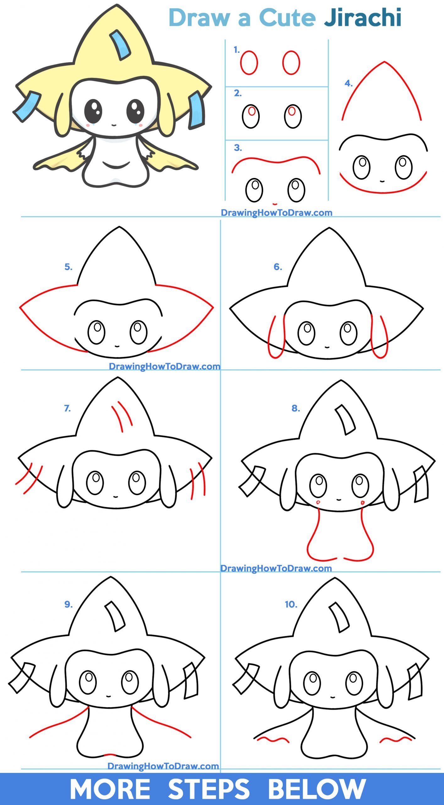 How To Draw A Cute Kawaii Chibi Jirachi From Pokemon Easy Step 