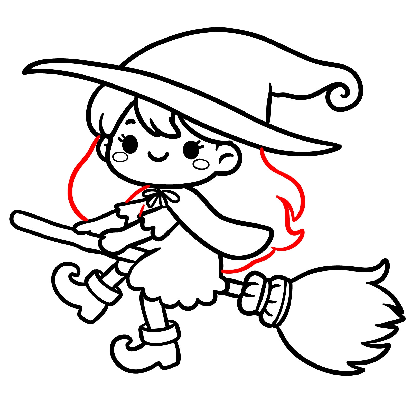 How To Draw A Cute Witch On A Broomstick For Halloween