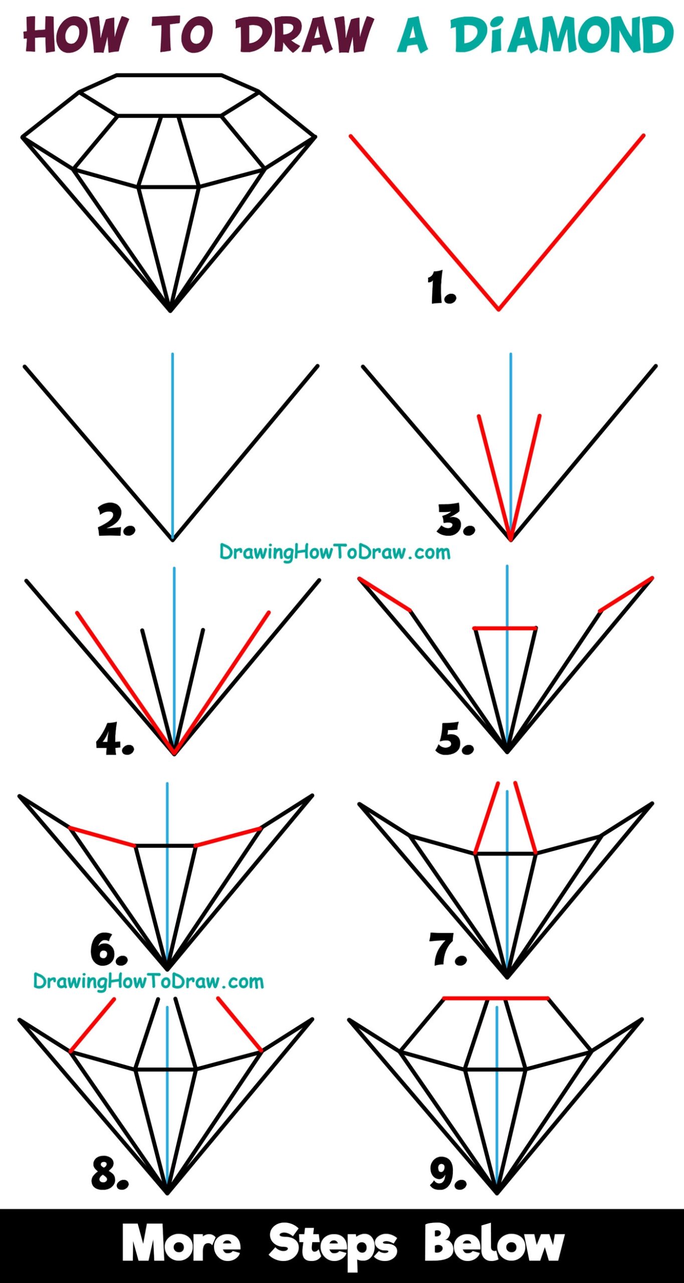 How To Draw A Diamond Easy Step By Step Drawing Tutorial For Kids U0026 Beginners How To Draw Step By Step Drawing Tutorials