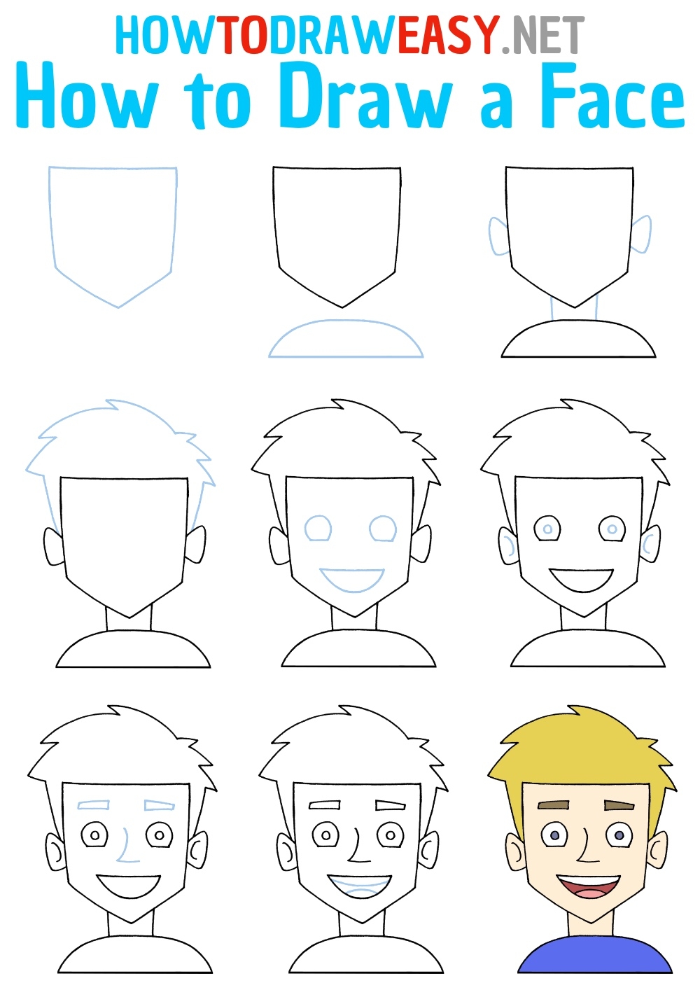 how to draw a face step by step
