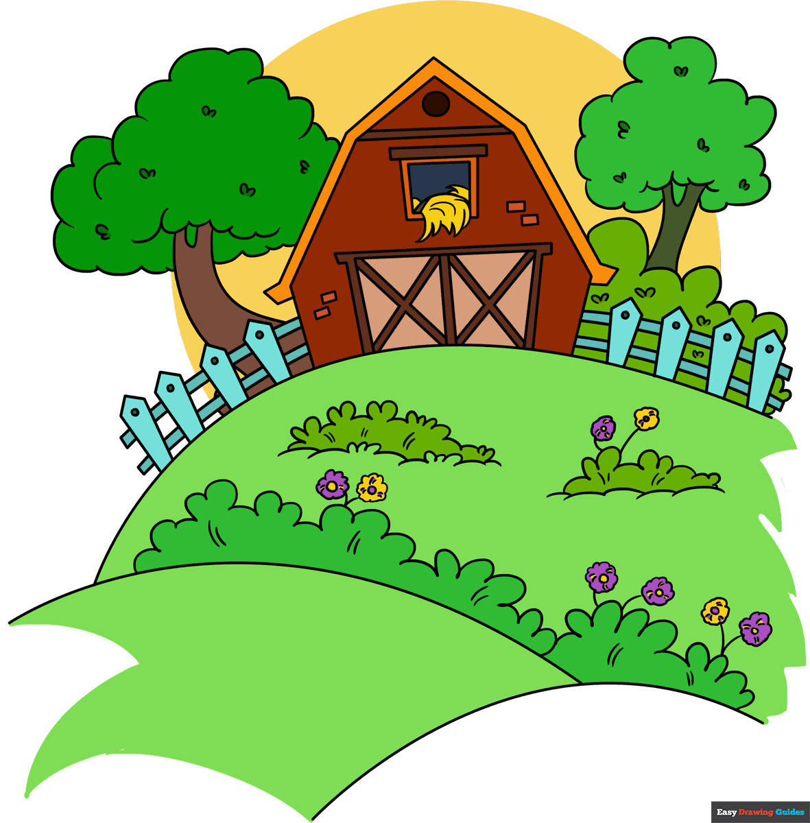 How To Draw A Farm Really Easy Drawing Tutorial