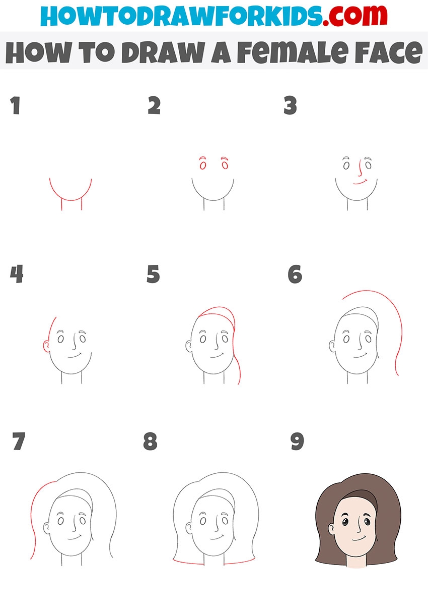How To Draw A Female Face Easy Drawing Tutorial For Kids