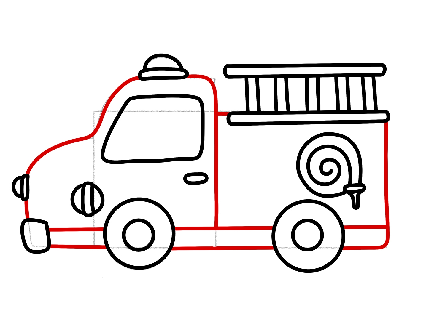 easy step by step drawing of a fire engine