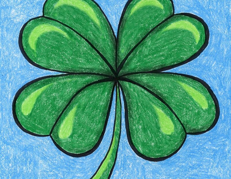 How To Draw A Four Leaf Clover Easy Step by Step Art Lesson For Kids