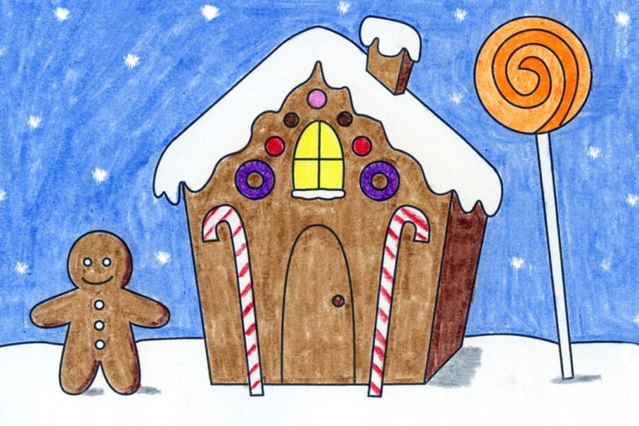 How To Draw A Gingerbread House Step by Step Art Lesson For Kids