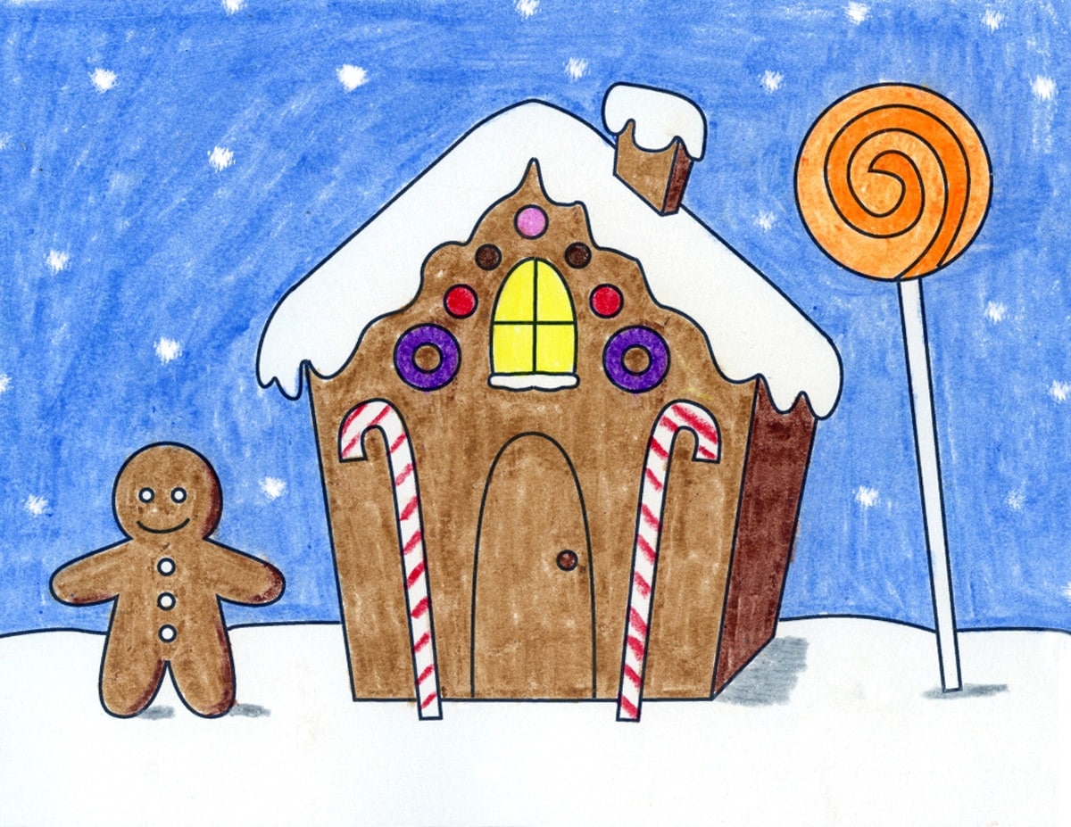 How To Draw A Gingerbread House Step by Step Art Lesson For Kids