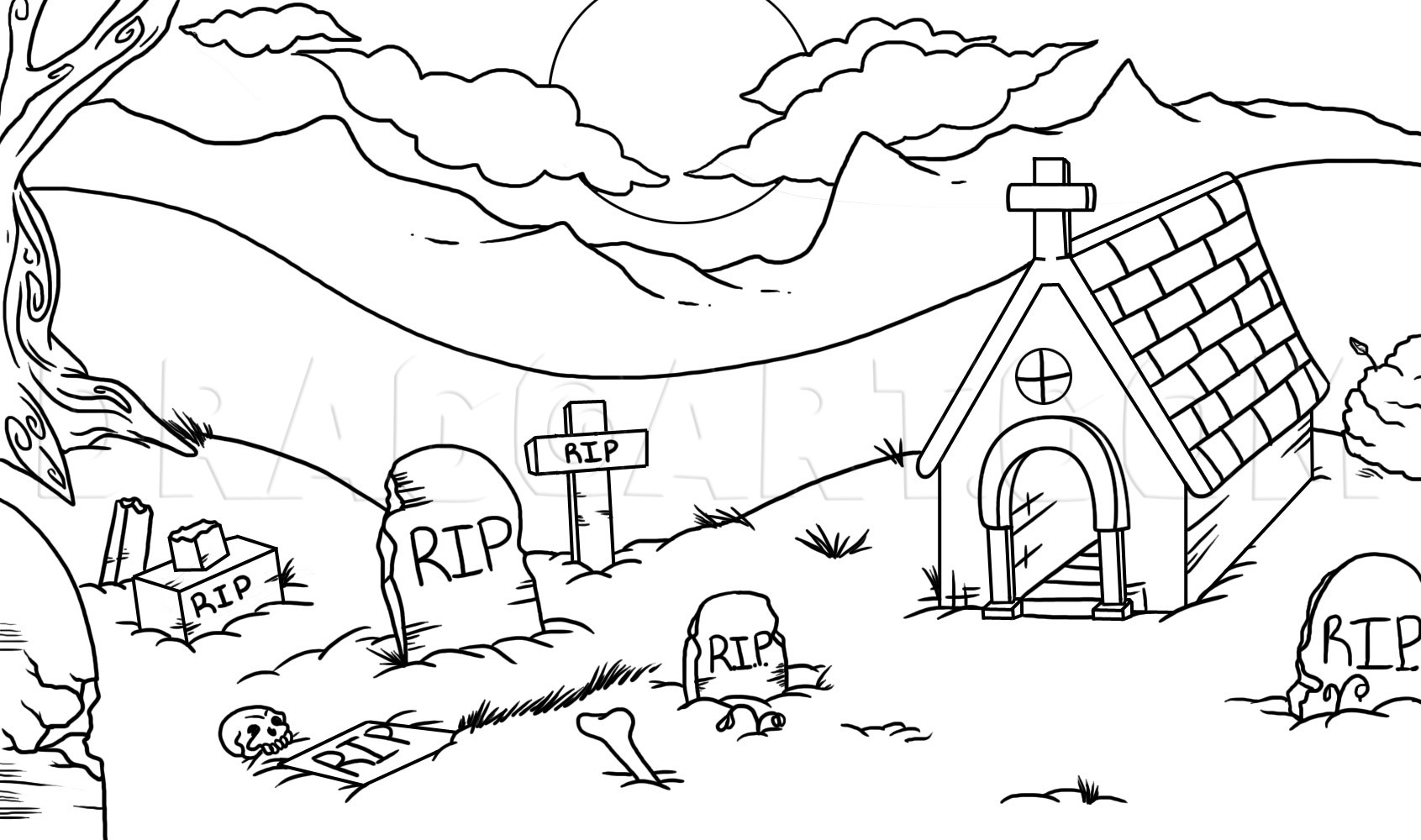 How To Draw A Graveyard Drawing Step By Step By Dawn DragoArt