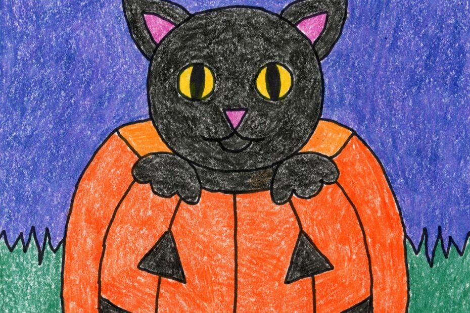 How To Draw A Halloween Cat Tutorial Video U0026 Cat Coloring Page