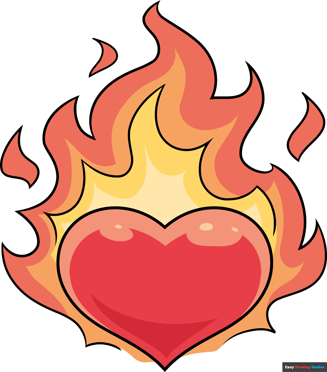 How To Draw A Heart On Fire Really Easy Drawing Tutorial