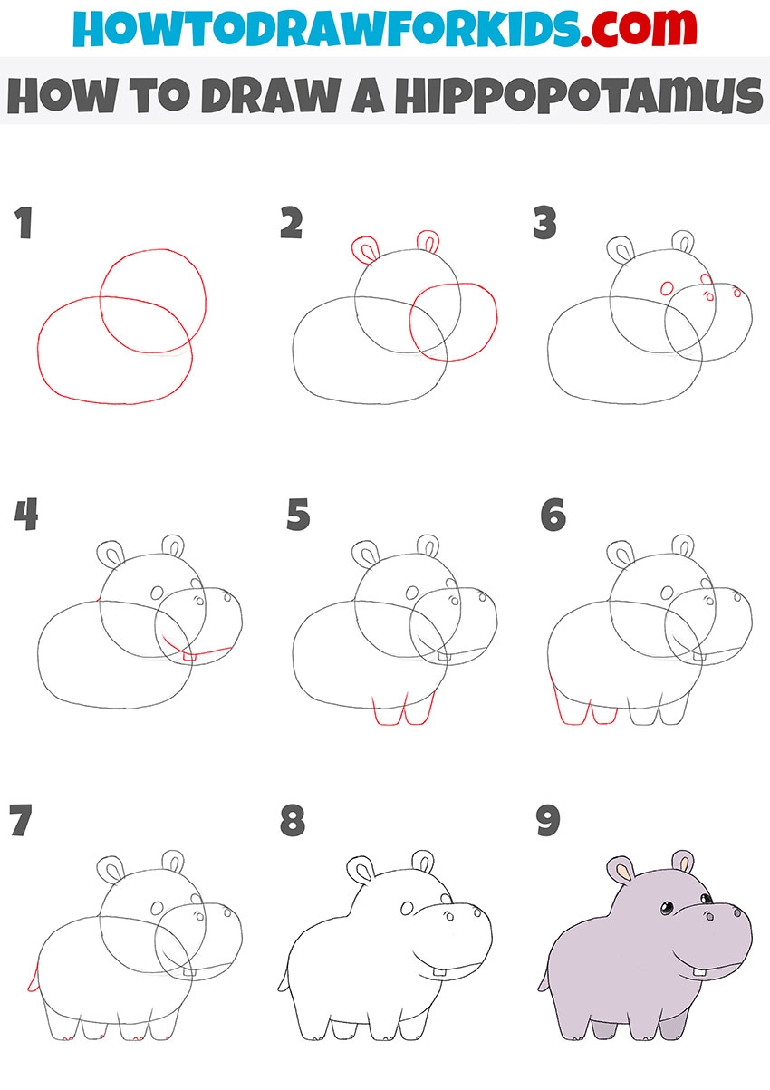 How To Draw A Hippopotamus Easy Drawing Tutorial For Kids