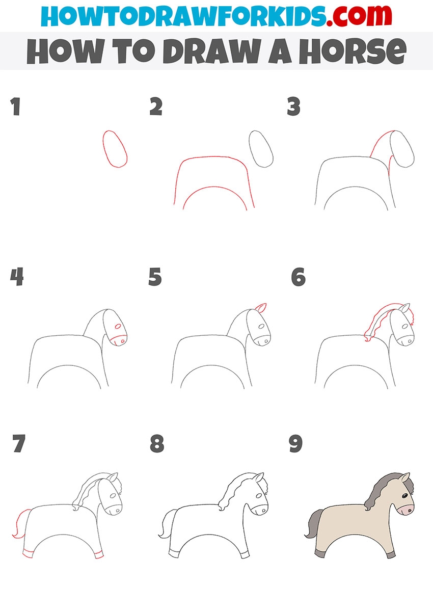 How To Draw A Horse Easy Drawing Tutorial For Kids