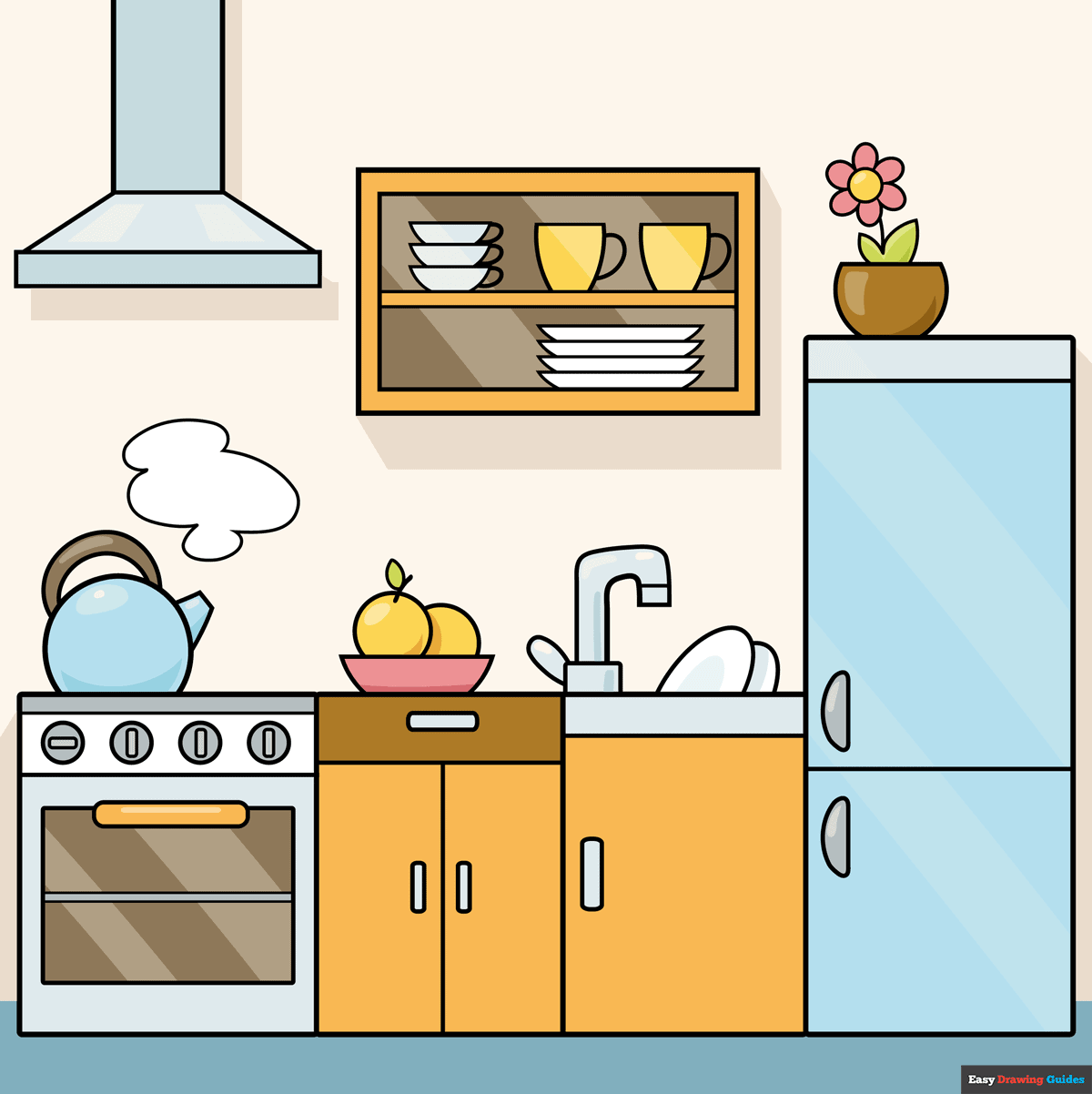How To Draw A Kitchen Really Easy Drawing Tutorial