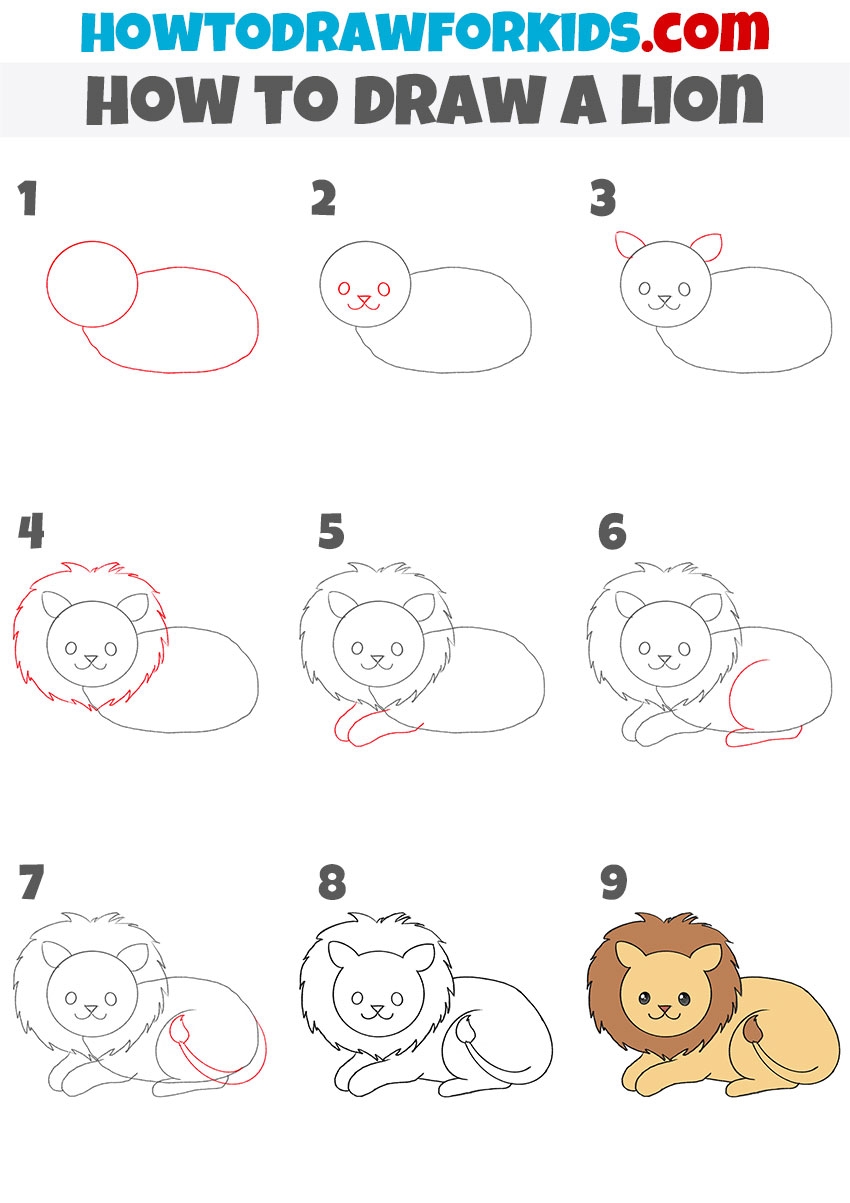 How To Draw A Lion Easy Drawing Tutorial For Kids