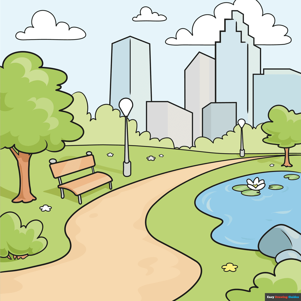 How To Draw A Park Really Easy Drawing Tutorial