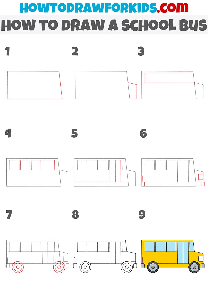 How To Draw A School Bus Easy Drawing Tutorial For Kids
