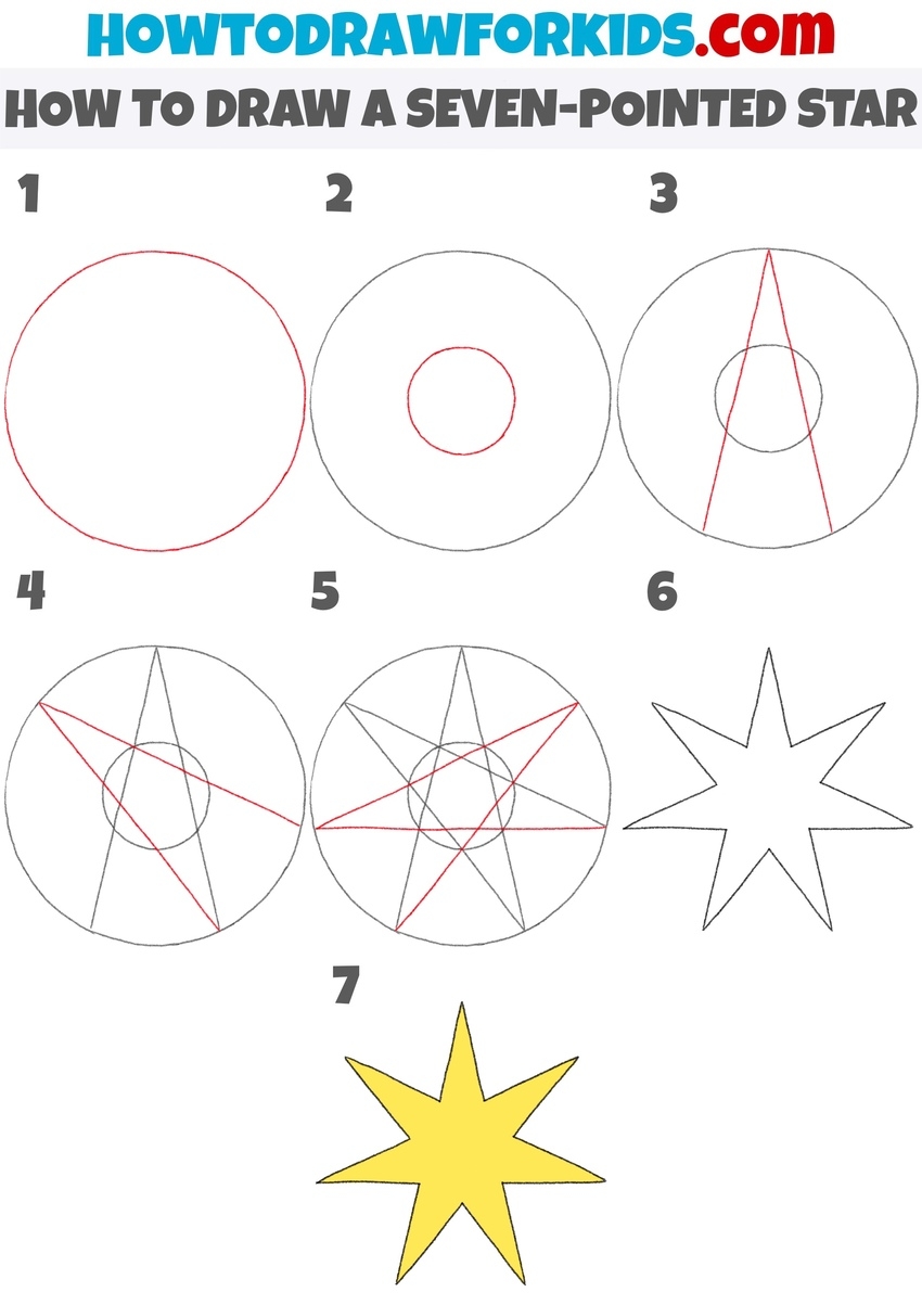 How To Draw A Seven Pointed Star Easy Drawing Tutorial For Kids