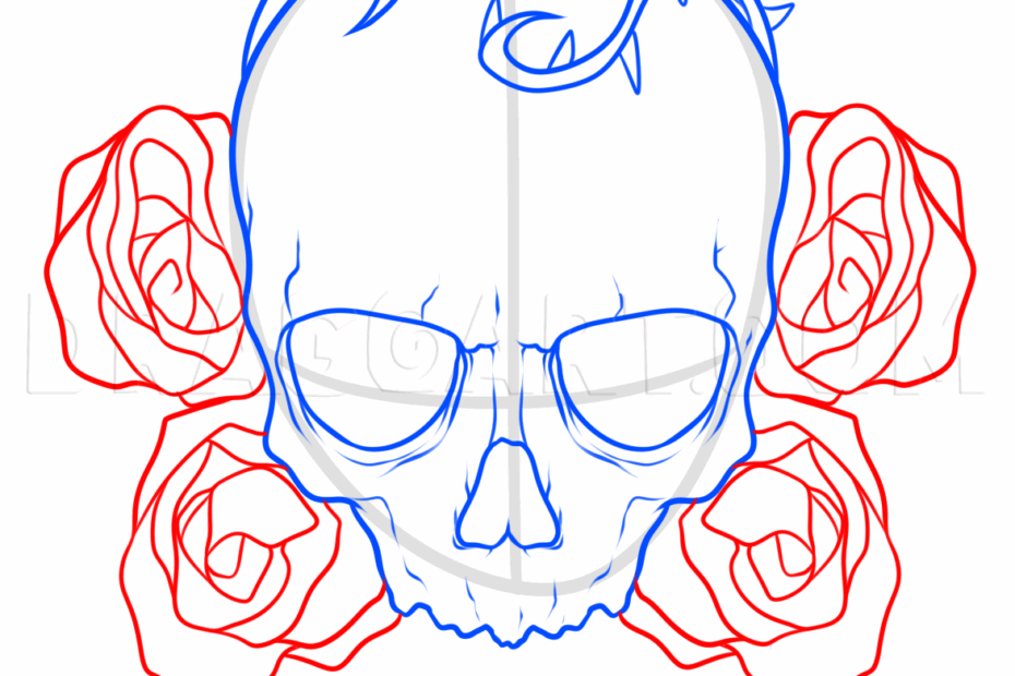 How To Draw A Skull And Roses Tattoo Drawing Step By Step By Dawn DragoArt