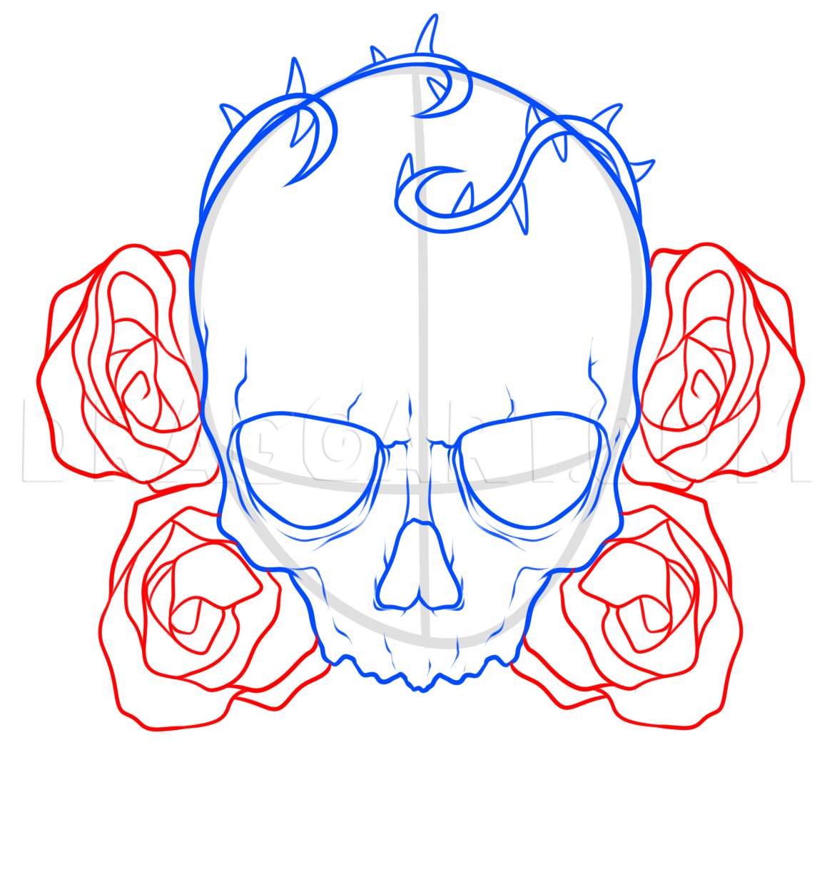 How To Draw A Skull And Roses Tattoo Drawing Step By Step By Dawn DragoArt