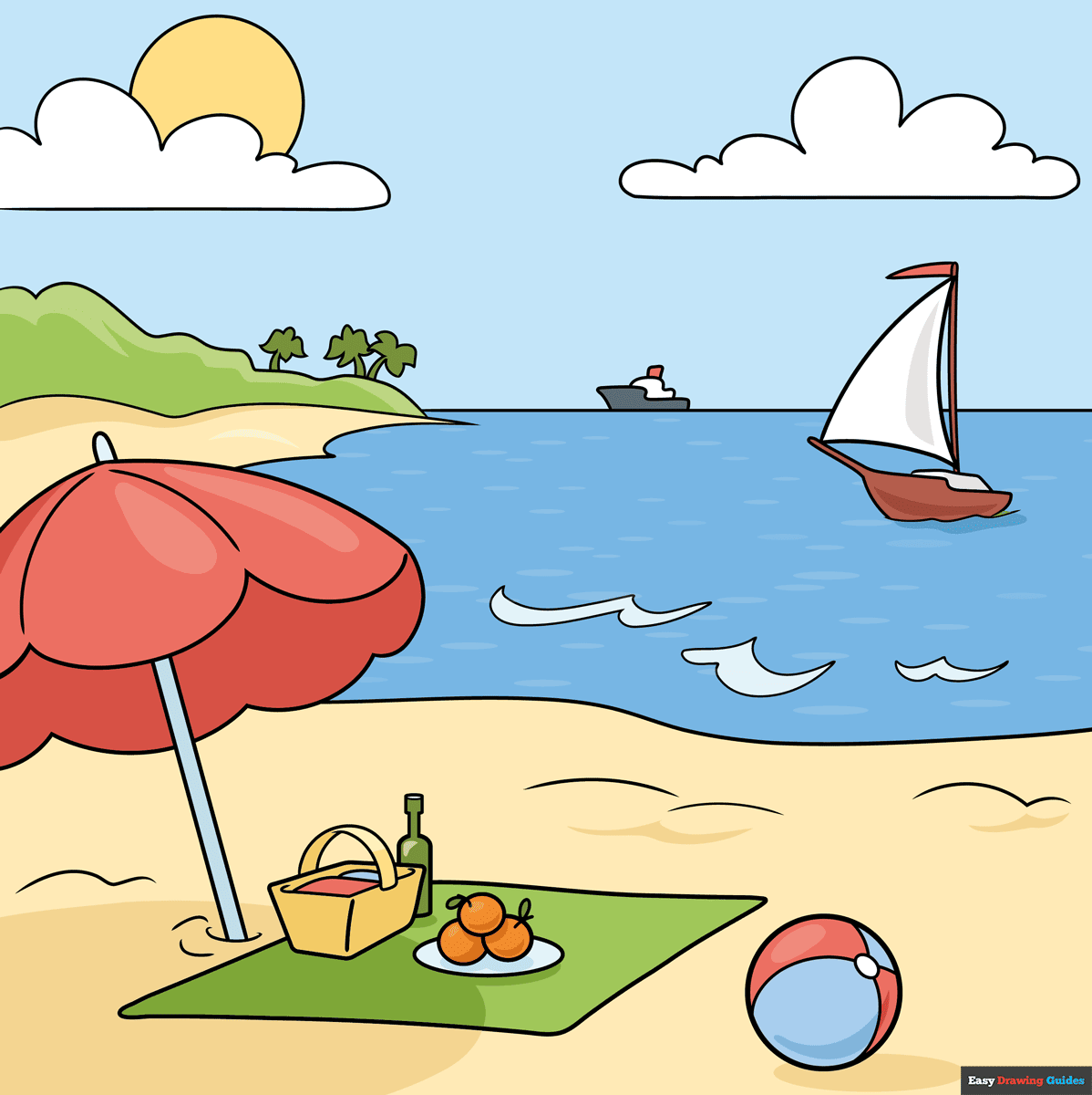 How To Draw A Summer Scenery Really Easy Drawing Tutorial