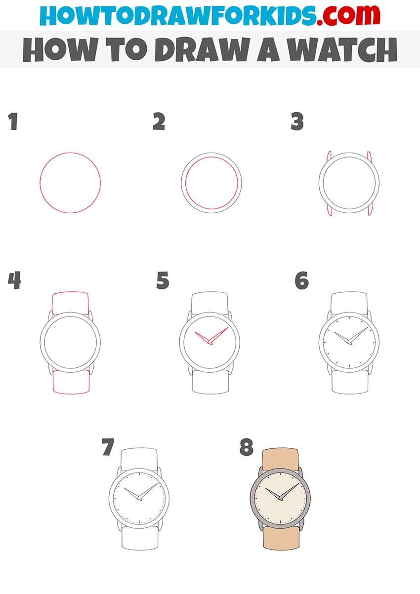How To Draw A Watch Easy Drawing Tutorial For Kids