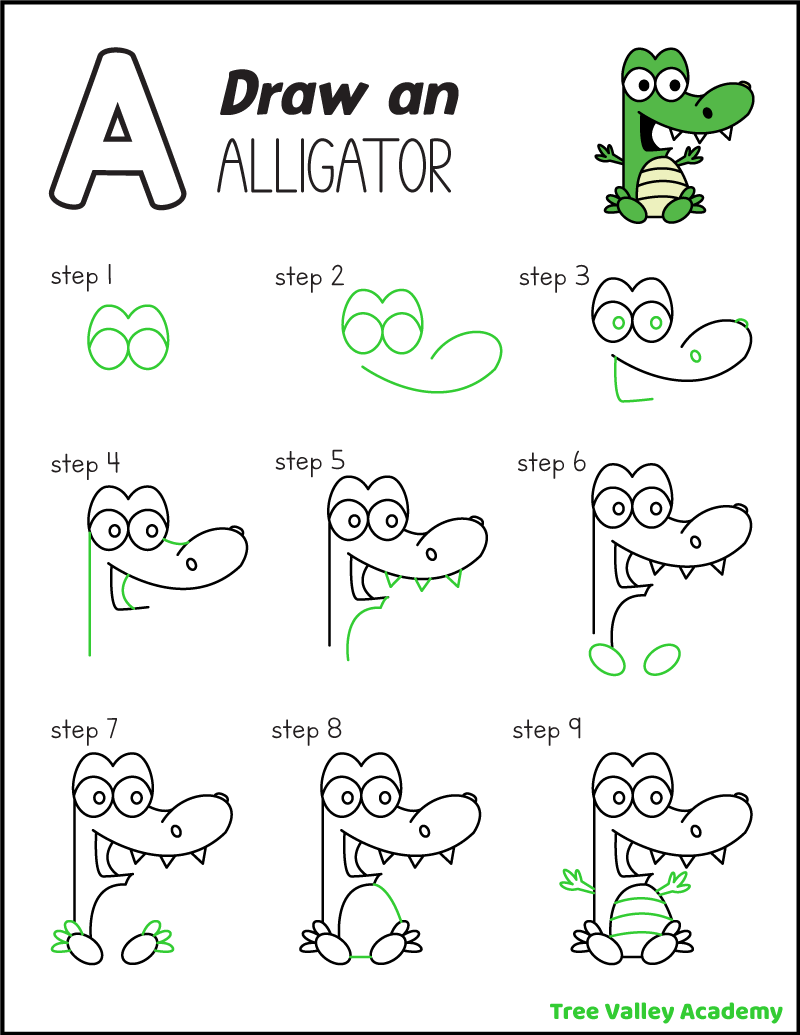 How To Draw An Alligator For Kids Tree Valley Academy