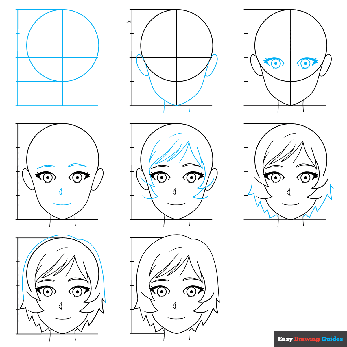 How To Draw An Anime Head And Face In Front View Easy Step By 