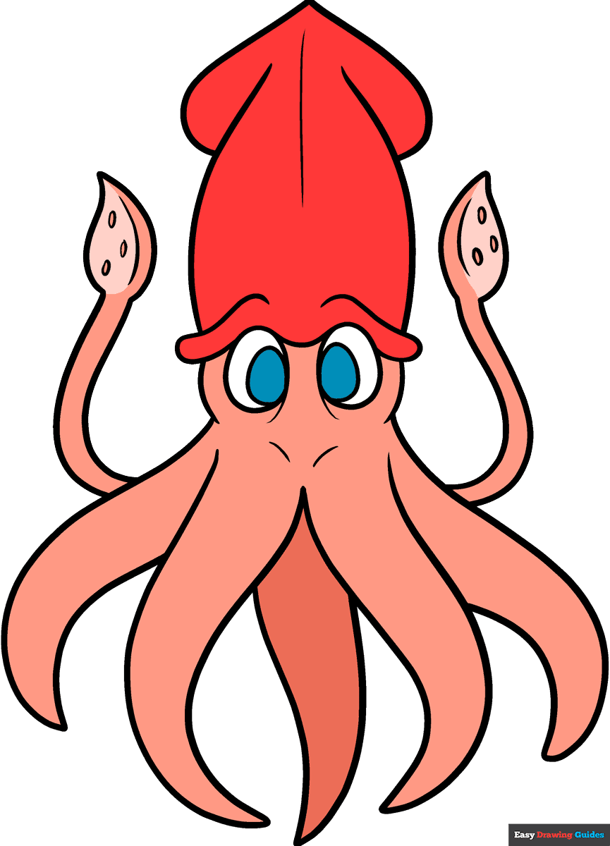 How To Draw An Easy Cartoon Squid Really Easy Drawing Tutorial