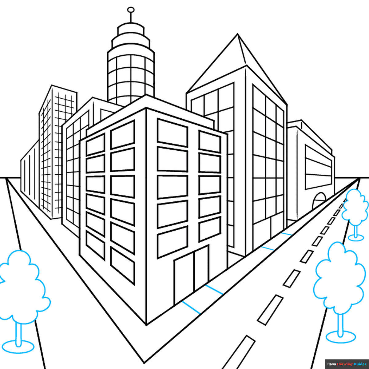 How To Draw An Easy City In Two Point Perspective Really Easy Drawing Tutorial