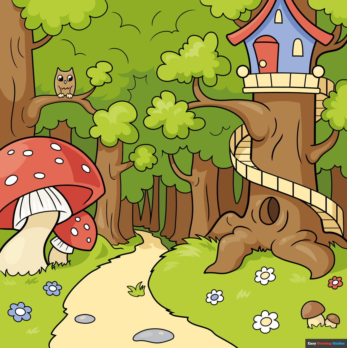 How To Draw An Enchanted Forest Really Easy Drawing Tutorial