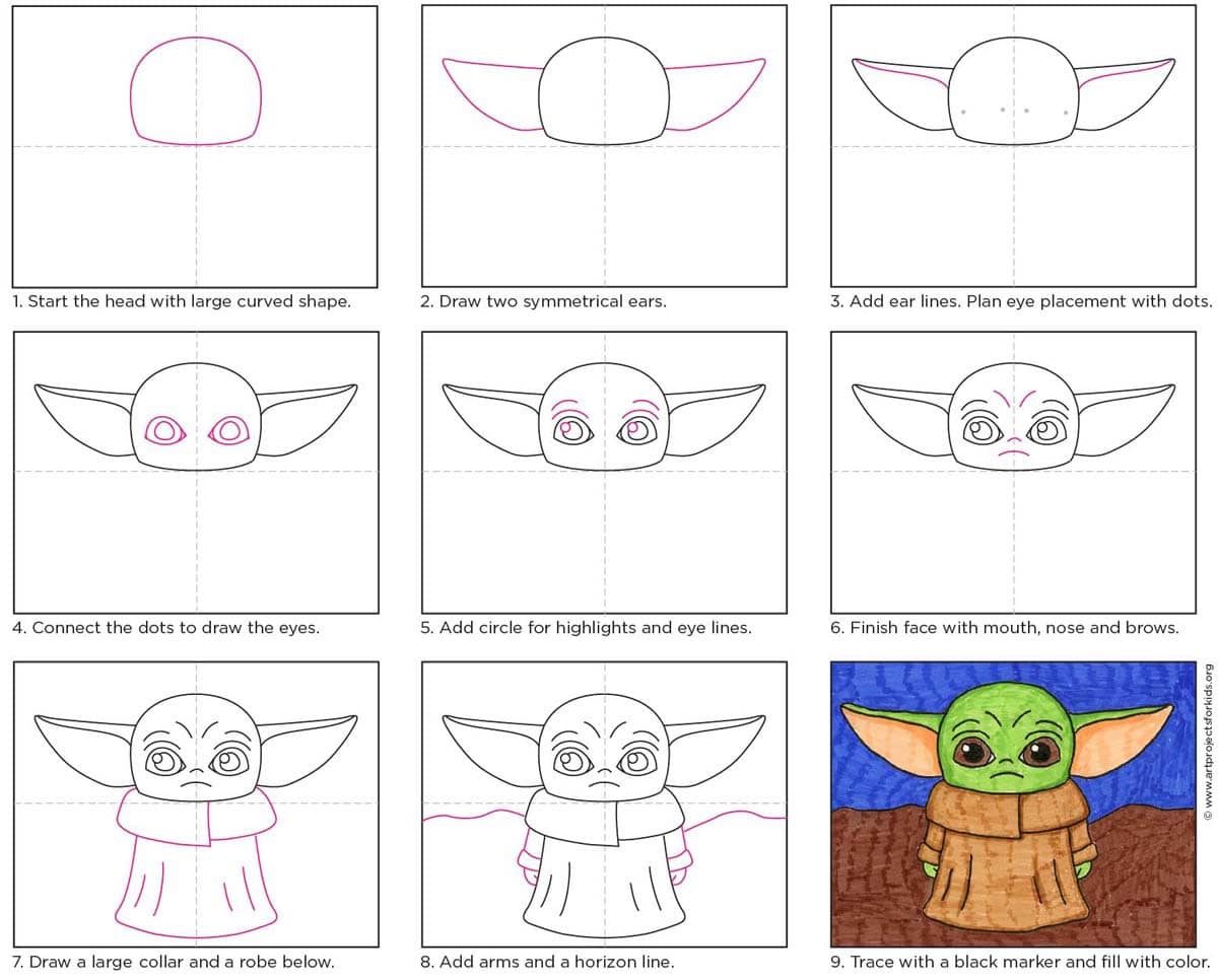 How To Draw Baby Yoda Easy Step by Step Drawing Lesson