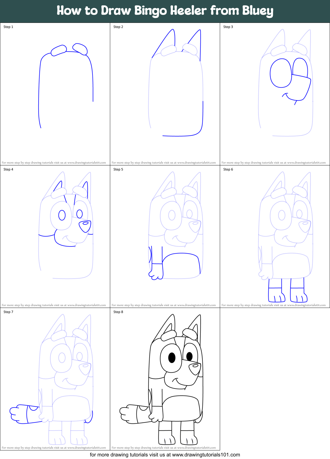 How To Draw Bingo Heeler From Bluey Bluey Step By Step DrawingTutorials101