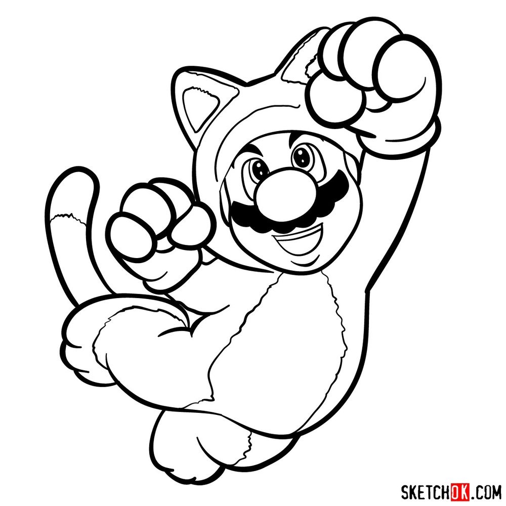 How To Draw Cat Mario Super Mario 3d World Sketchok Easy Drawing Guides