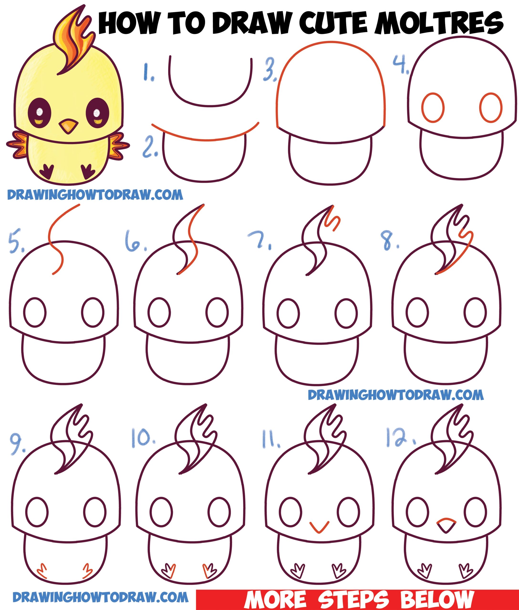 How To Draw Cute Kawaii Chibi Moltres From Pokemon In Easy 