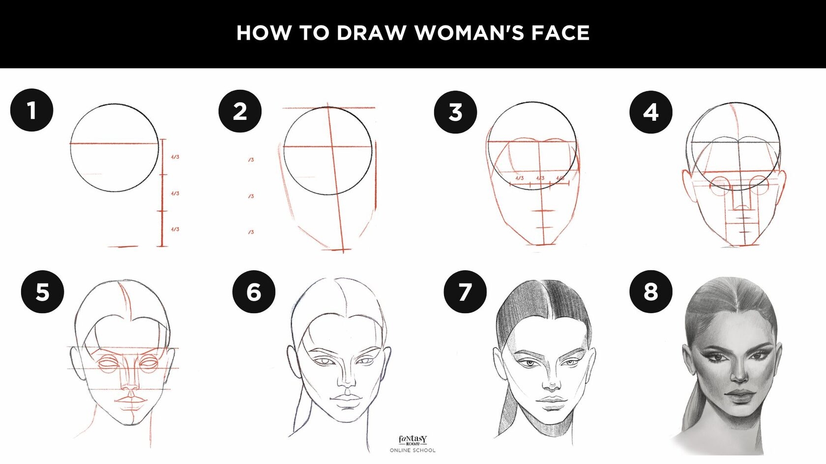 HOW TO DRAW FEMALE FACE STEP BY STEP GUIDE OF DRAWING PORTRAIT FROM THE FRONT SIDE AND A 3 4 VIEW