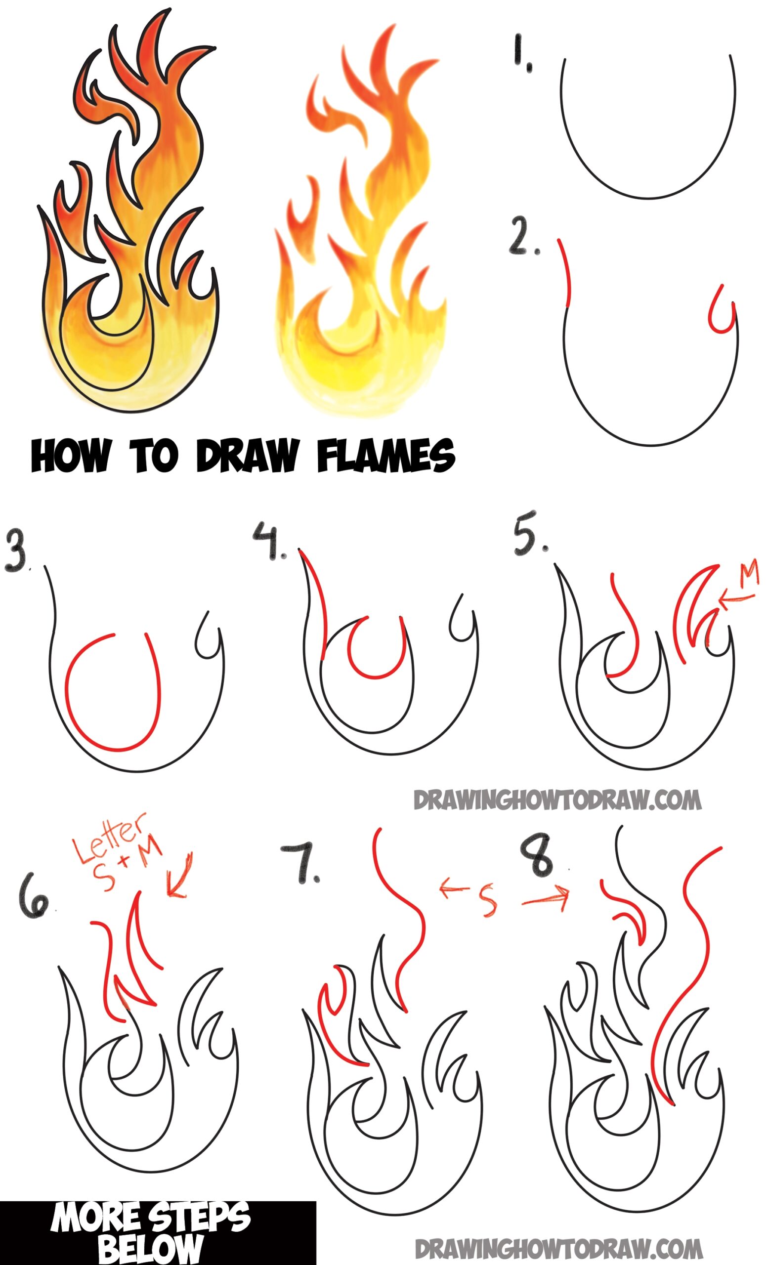 How To Draw Flames And Drawing Cartoon Fire Drawing Tutorial How 