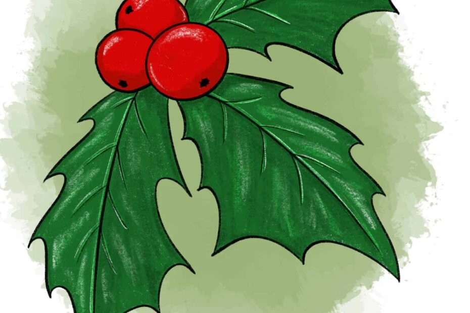 How To Draw Holly For Christmas