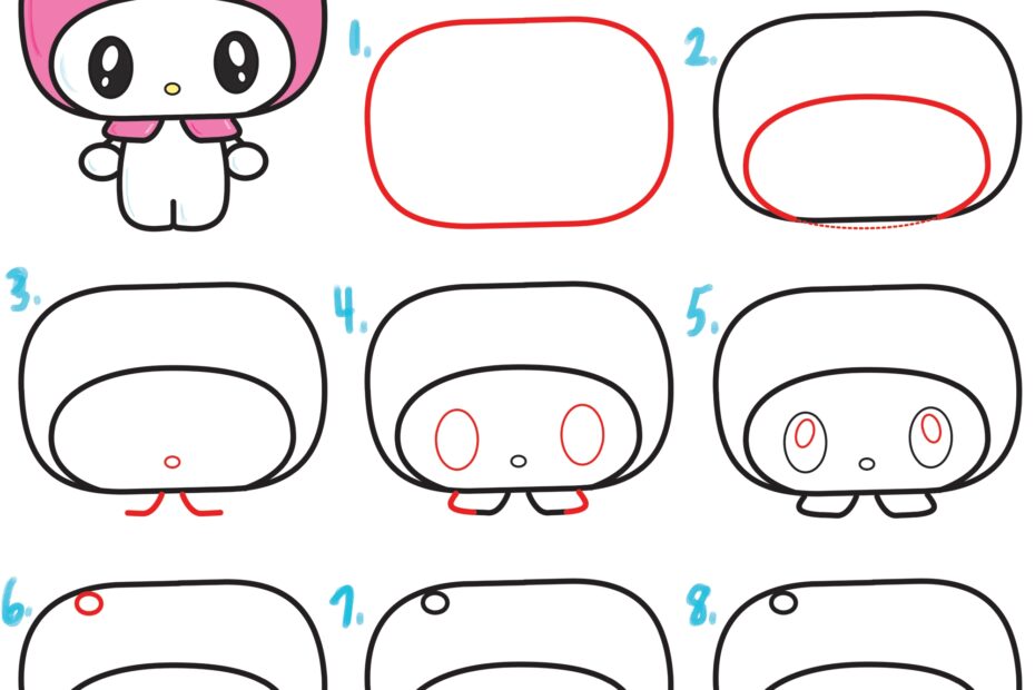 How To Draw Kawaii Chibi My Melody From Hello Kitty A Cute Bunny With A Hood On Easy Steps Drawing Lesson How To Draw Step By Step Drawing Tutorials