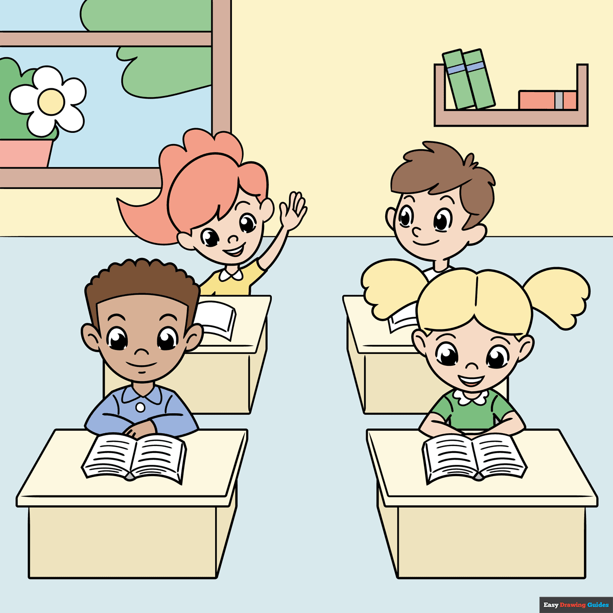 How To Draw Kids In Classroom Cartoon Really Easy Drawing Tutorial