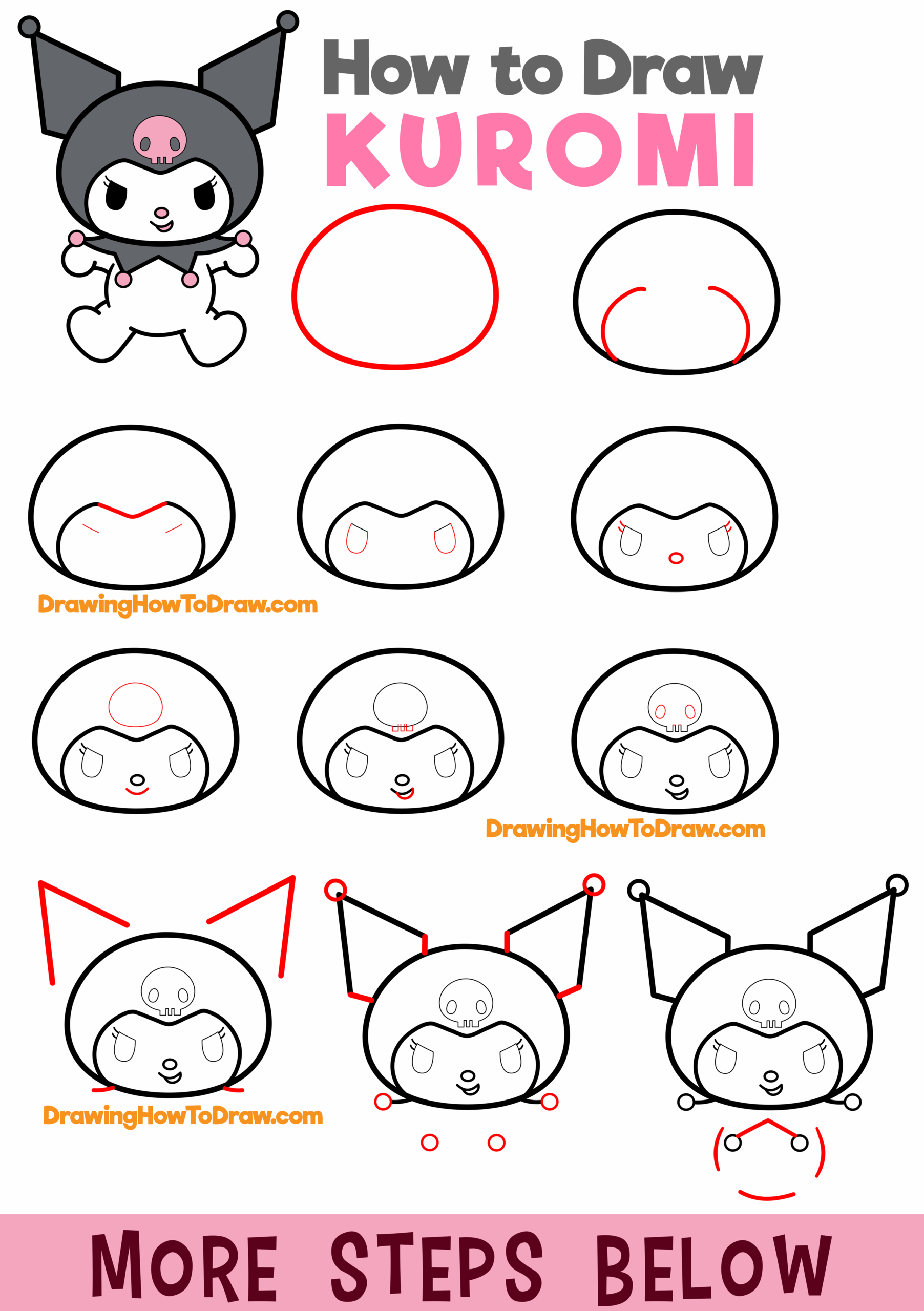 How To Draw Kuromi From My Melody And Hello Kitty Easy Step By Step Drawing Tutorial For Kids How To Draw Step By Step Drawing Tutorials