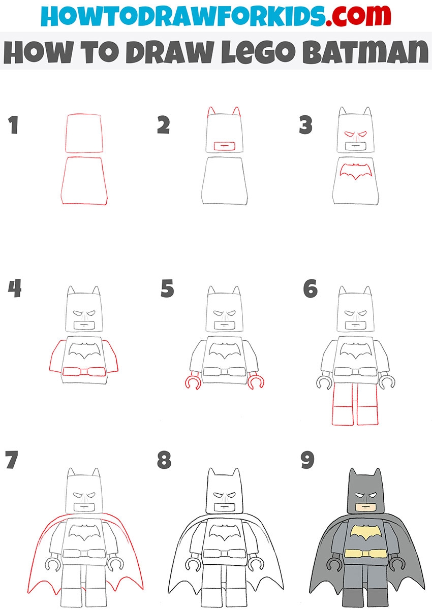 How To Draw Lego Batman Easy Drawing Tutorial For Kids