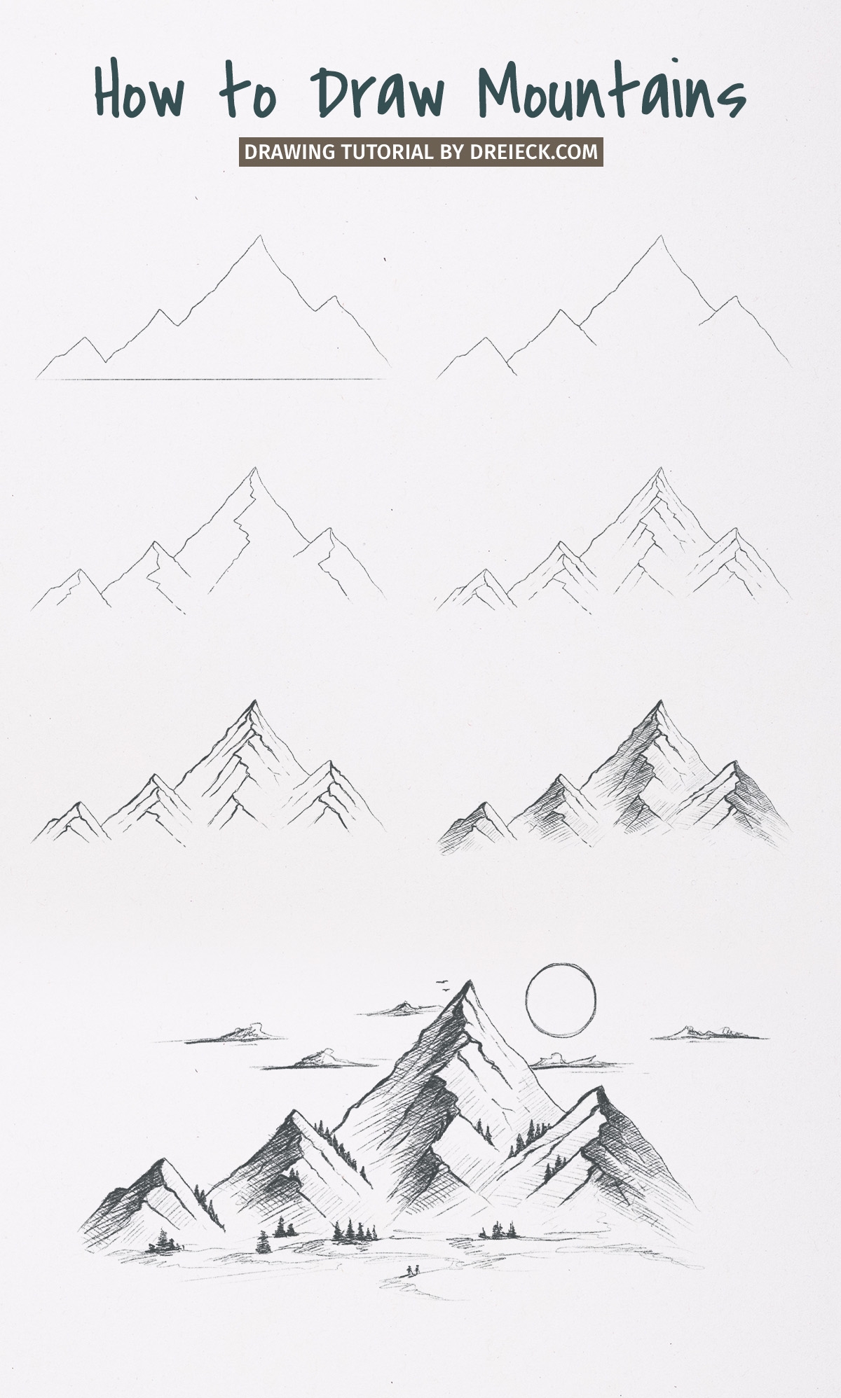 How To Draw Mountains easy Step By Step Tutorial 