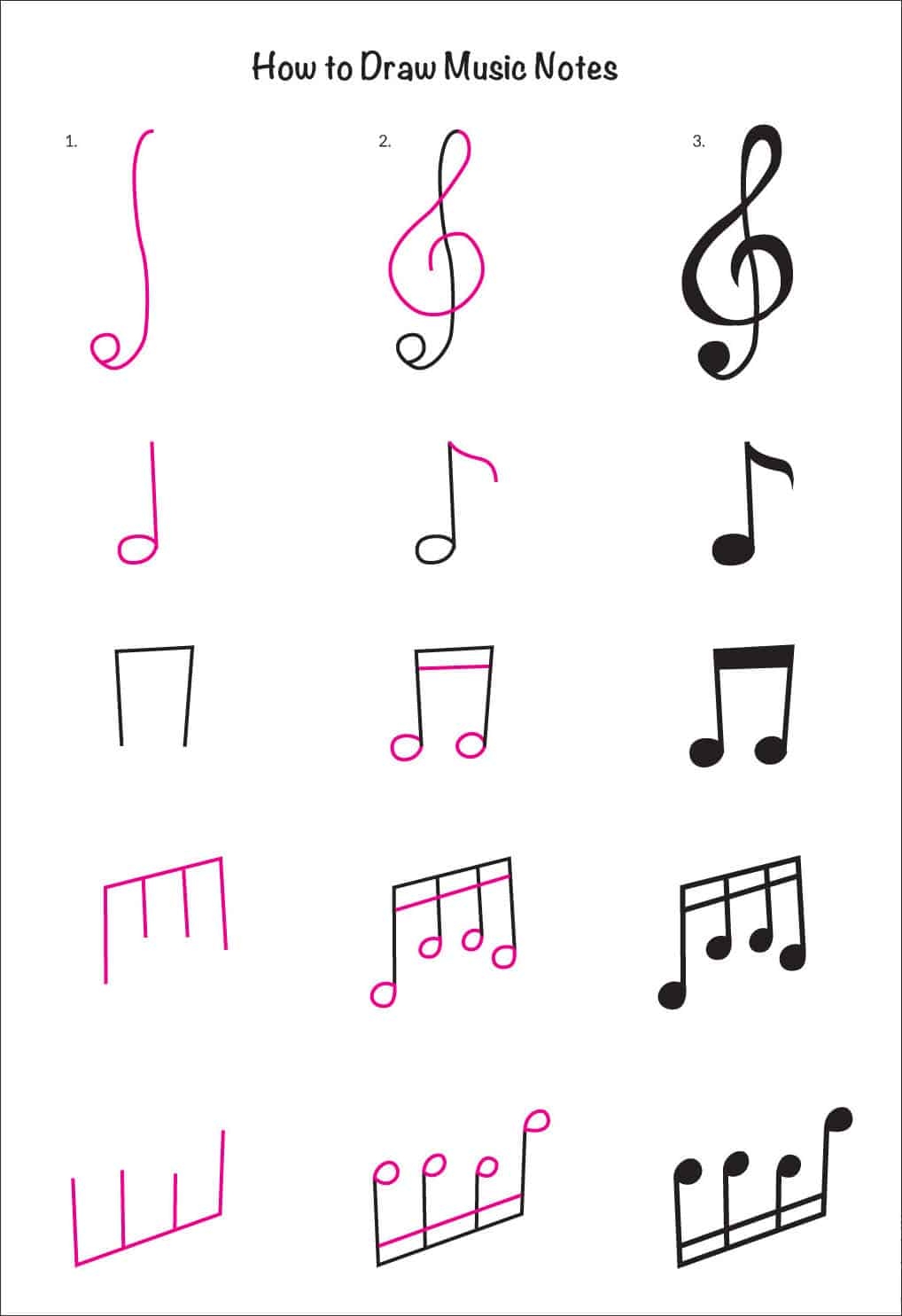 How To Draw Music Notes On A Staff Easy Step by Step Art Lesson For Kids