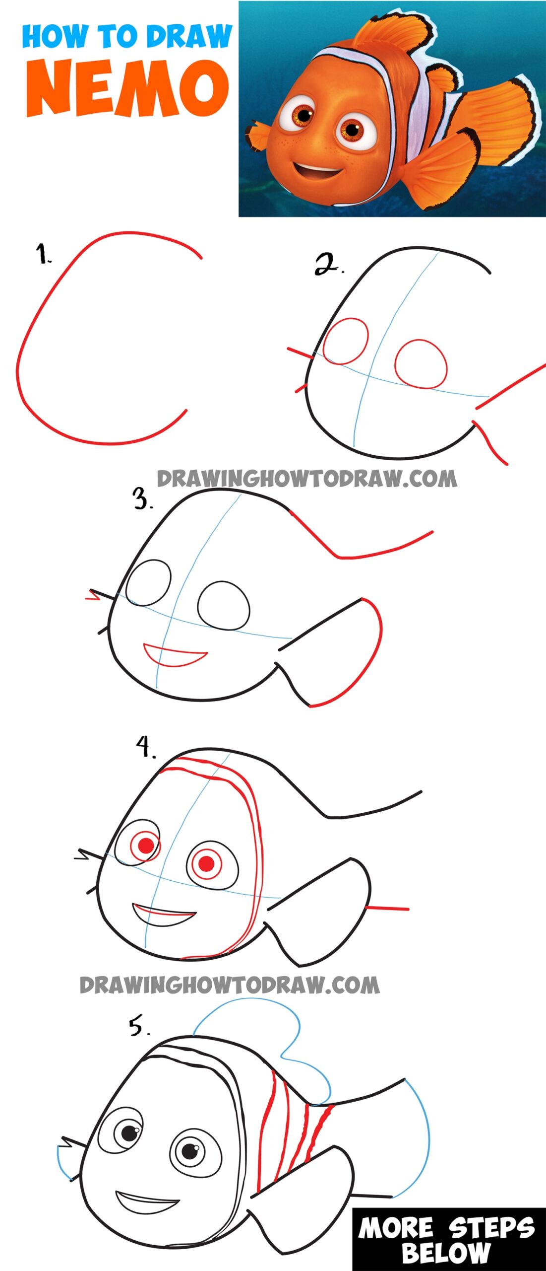How To Draw Nemo From Disney s Finding Dory Step By Step Drawing 