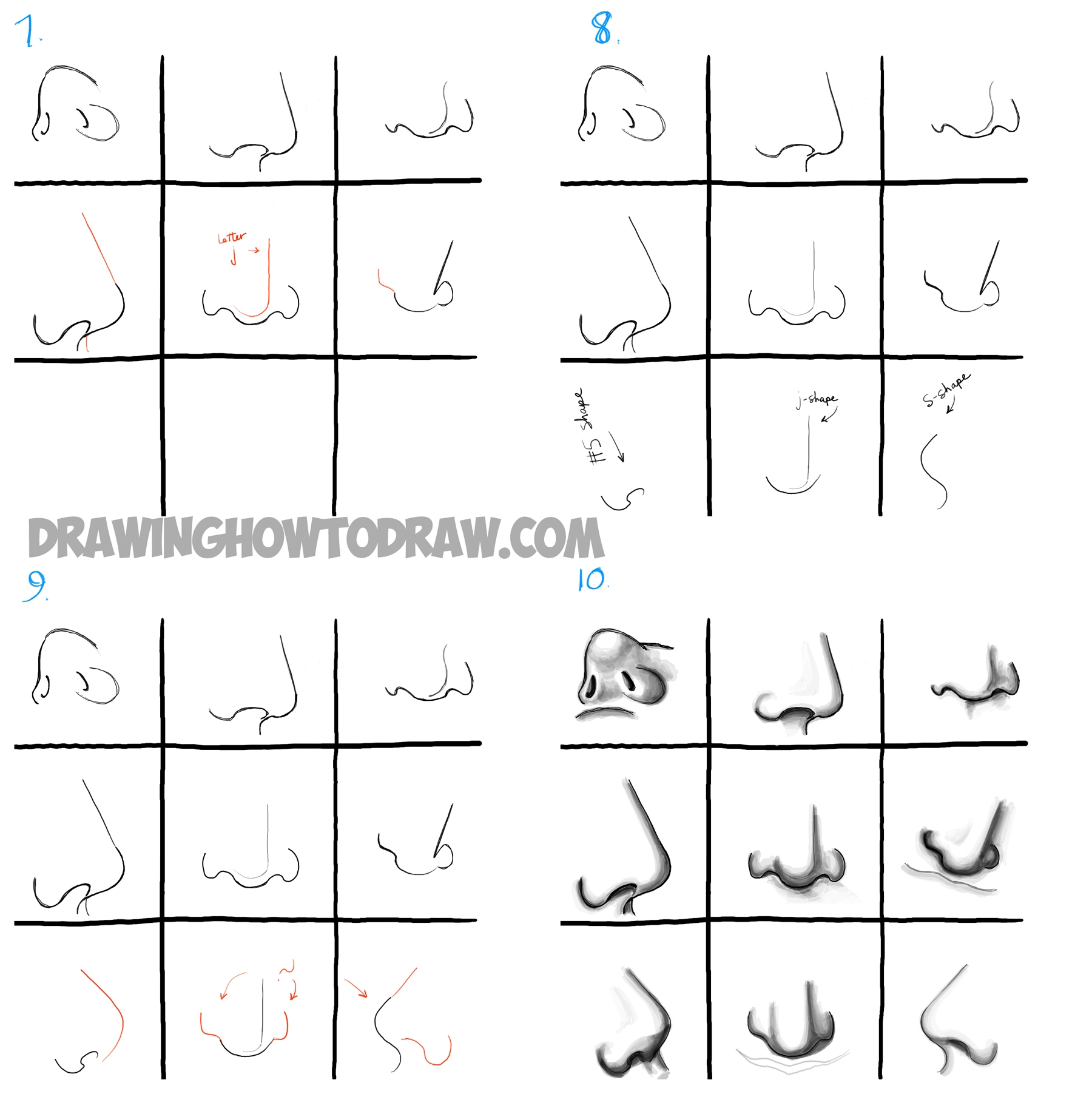 How To Draw Noses From All Different Angles And Positions Step By Step Drawing Tutorial How To Draw Step By Step Drawing Tutorials