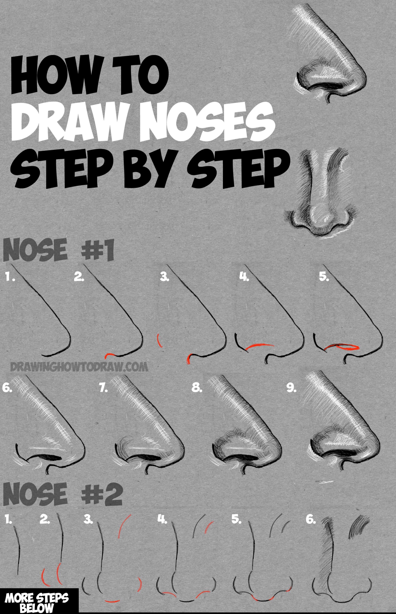 How To Draw Noses From The Side And Front View Drawing And Shading Noses Tutorial How To Draw Step By Step Drawing Tutorials