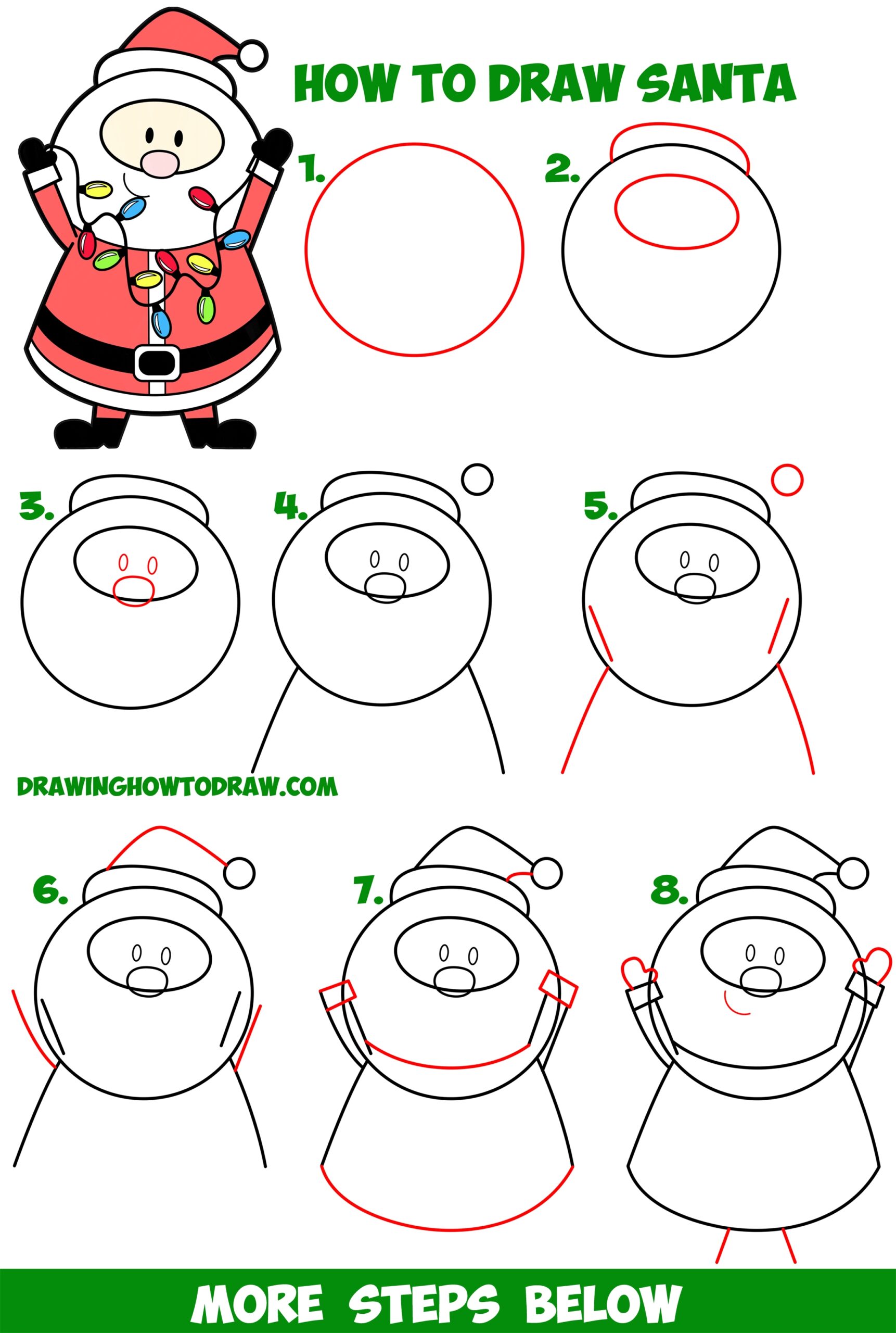 How To Draw Santa Claus Holding Christmas Lights Easy Step By Step 