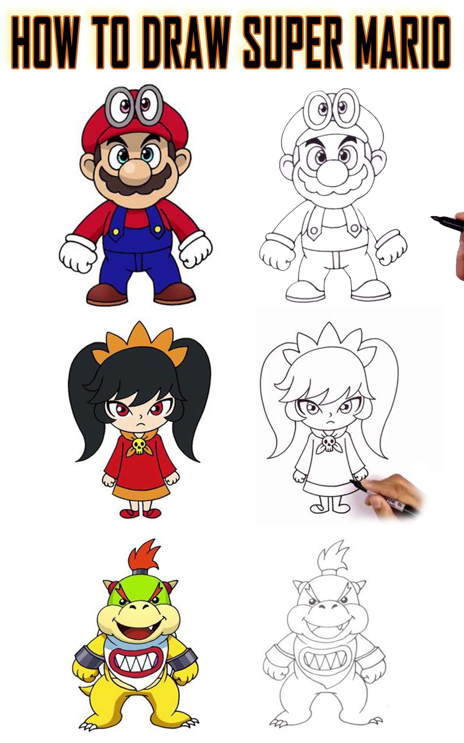 how to draw mario characters