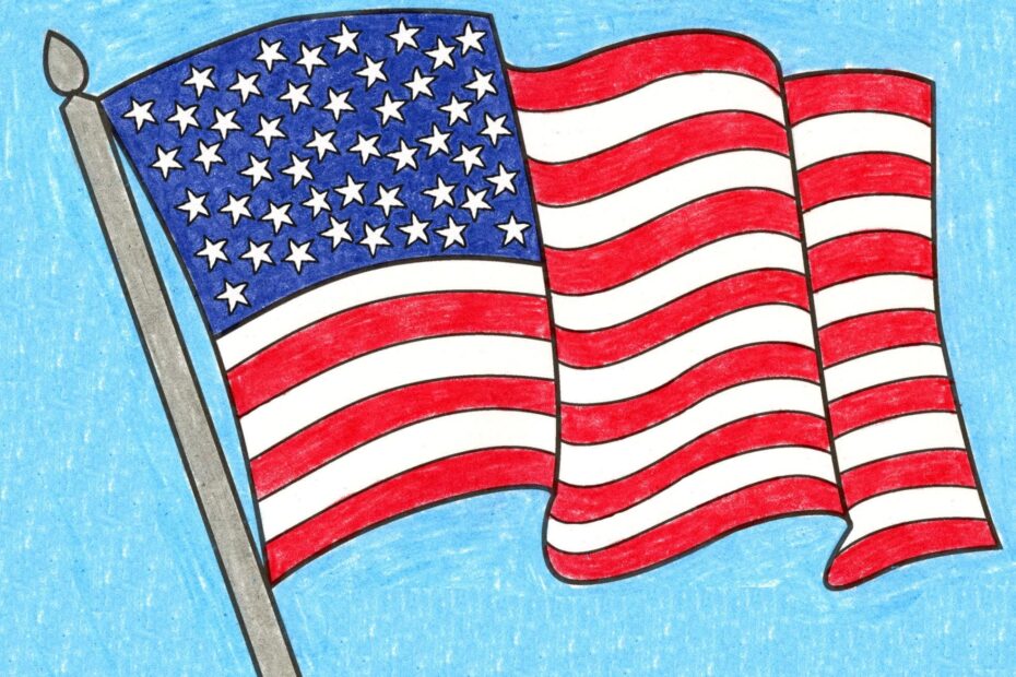 How To Draw The American Flag Easy Step by Step Art Lesson For Kids