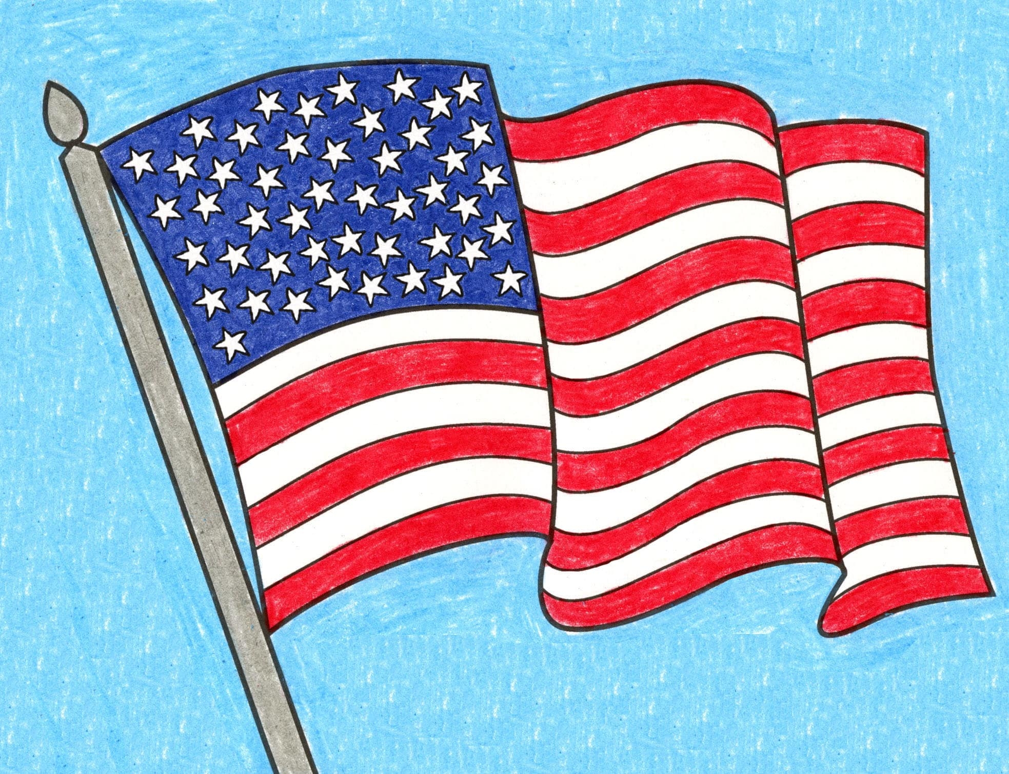 How To Draw The American Flag Easy Step by Step Art Lesson For Kids