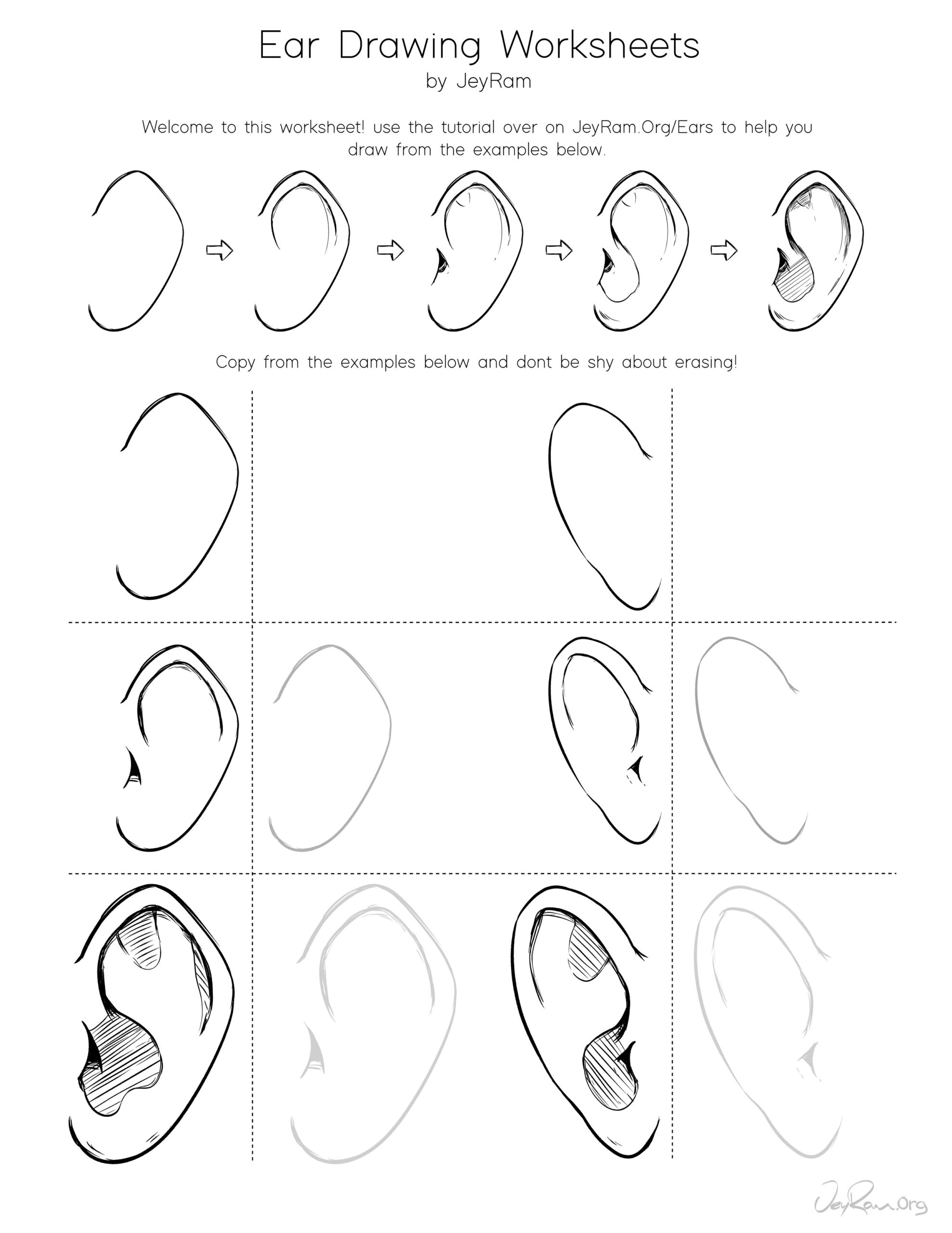 How To Draw The Ear From The Front Step By Step Tutorial For Beginners JeyRam Drawing Tutorials